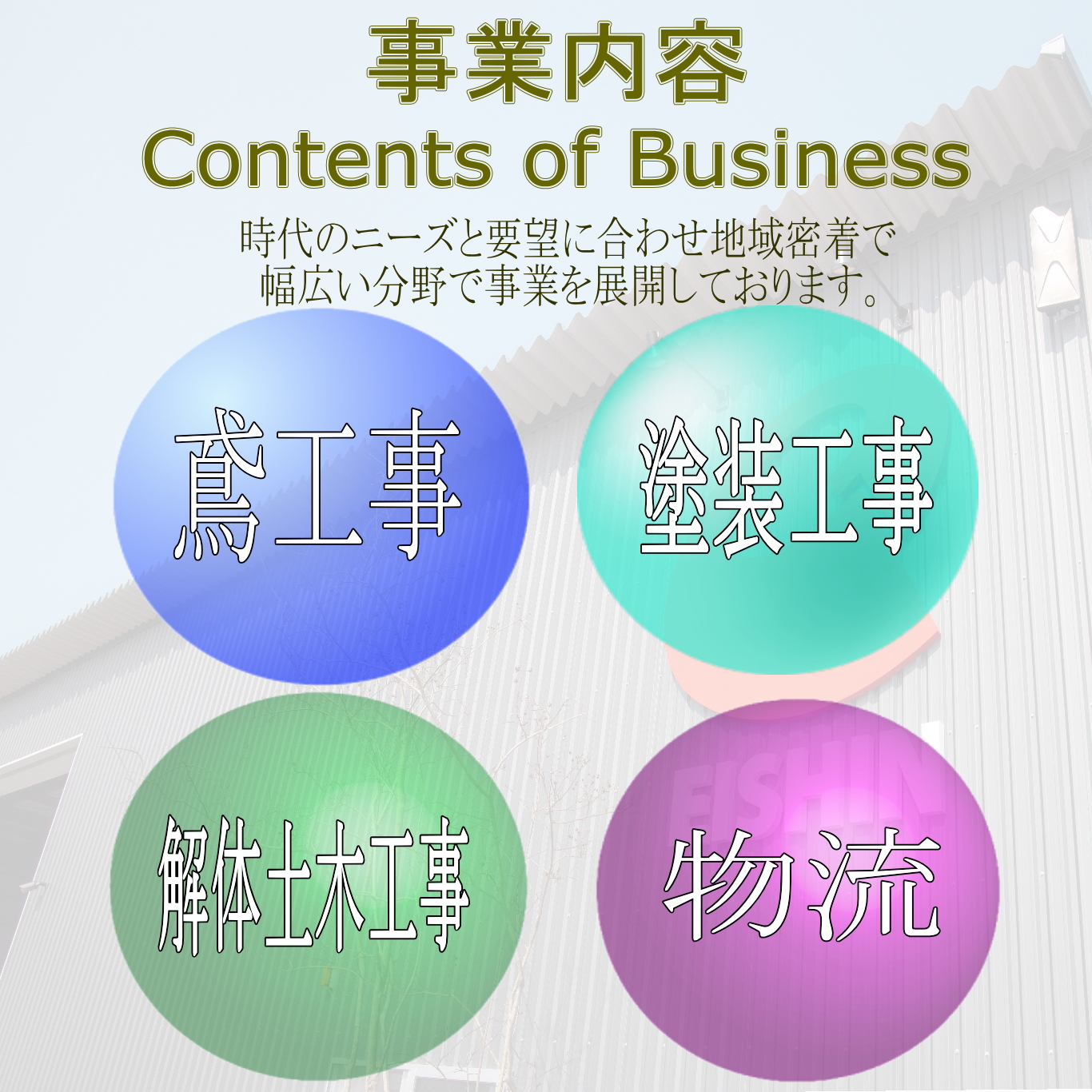 株式会社エイシン|香川|高松|鳶|塗装|解体土木|物流|足場|仮設|工事|